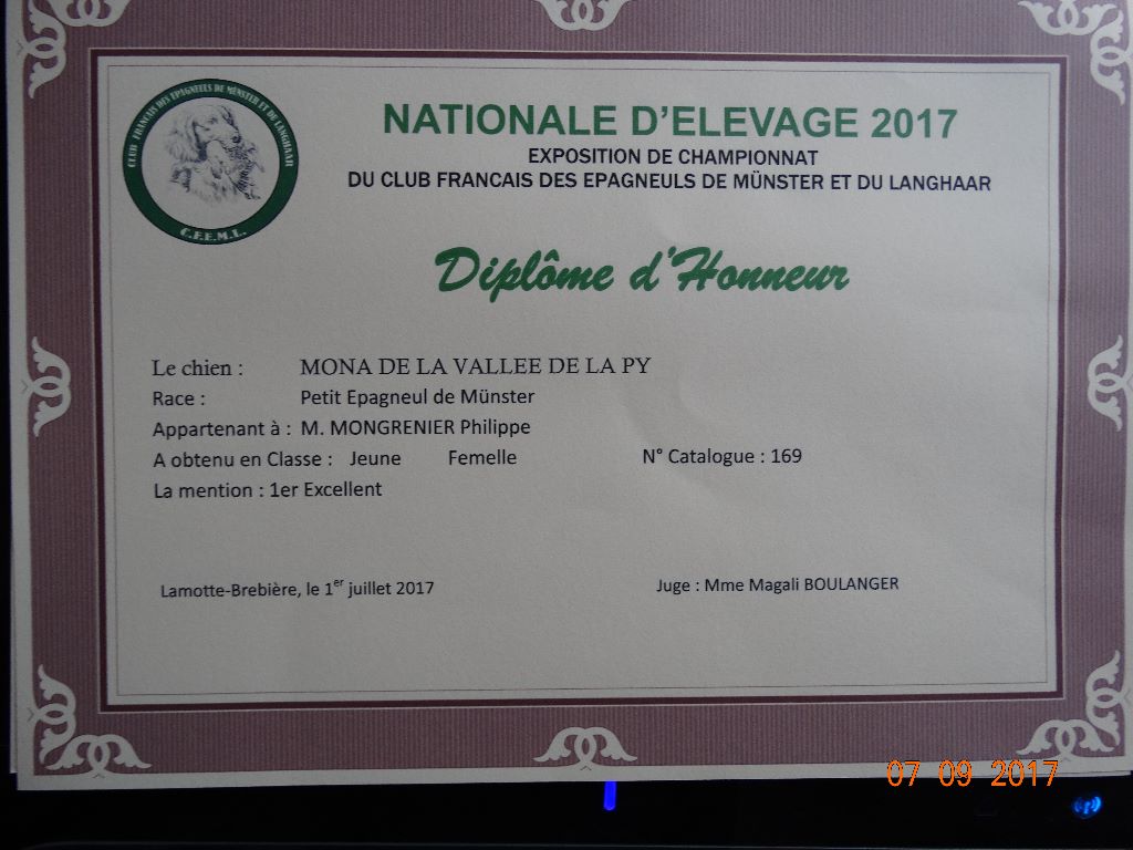 de la vallée de la Py -  DIPLOME D'HONNEUR POUR MONA