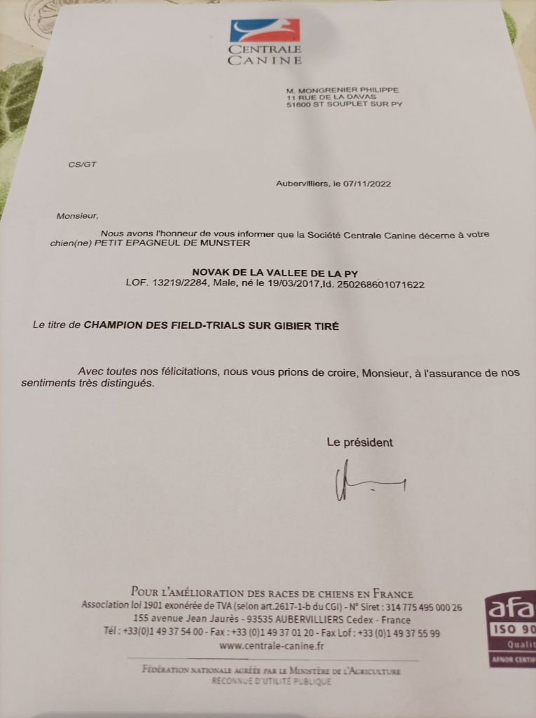 de la vallée de la Py - Reçu le titre de Novak de la vallée de la py