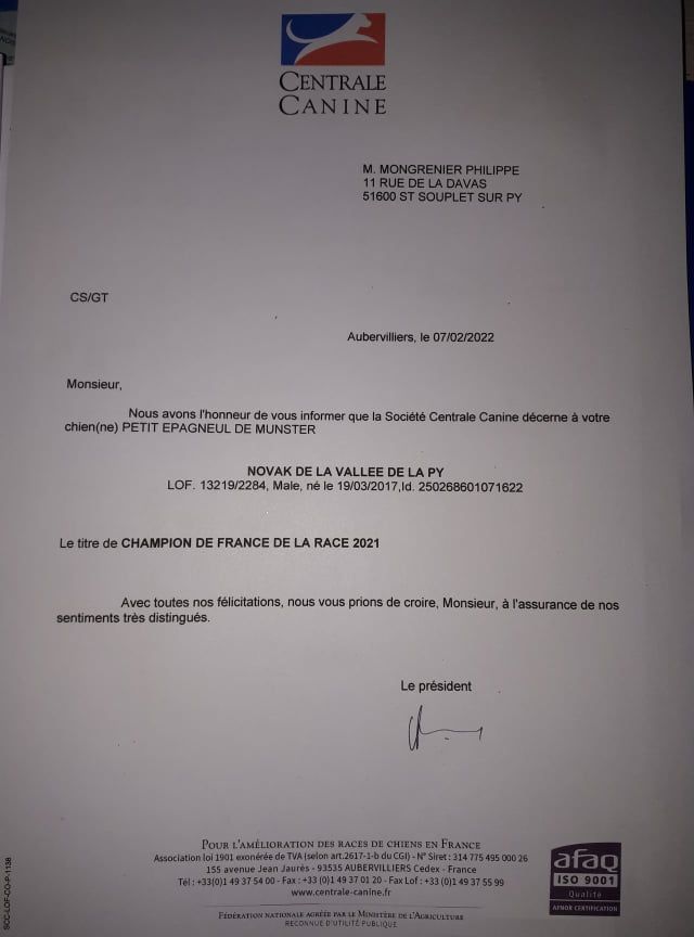 de la vallée de la Py - NOVAK à le titre de champion de france de la race 2021